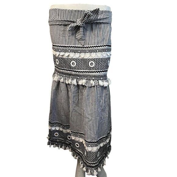 Chelsea & Violet XS Maxi Skirt Black White Grommets Eyelet Lace Belted Fringe NW - Picture 1 of 7